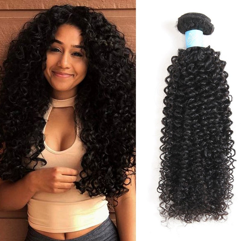 BLY 7A Mongolian Afro Kinky Curly Human Hair 3 Bundles Unprocessed Hair Weave Weft Big Hair for African American Women Natural Color (12/14/16 Inch, Kinky Curly Black) - Image 1